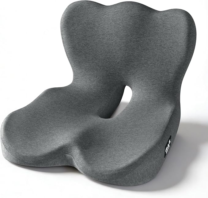 Exclusivo Mezcla Memory Foam Seat Cushion, Grey | Ergonomic Tailbone Pain Relief Cushions, Non-Slip Seat Pad, Suitable for Office Chair and Car Seat