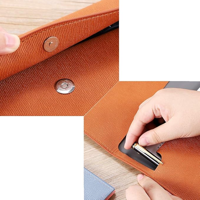 PU Leather A4 File Folder Document Holder Waterproof Portfolio Envelope Folder Case with Snap Closure Brown