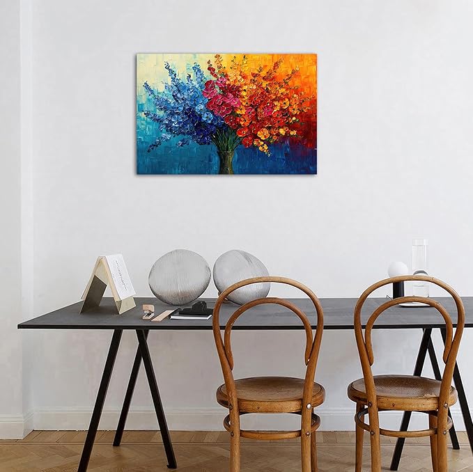 Abstract Floral Wall Art Botanical Wildflowers Bouquet Wall Decor for Bathroom Colorful Daisy Poppy Canvas Print Painting Aesthetic Flower Picture Blossom Plants Artwork Bedroom Home Decoration 16x24"
