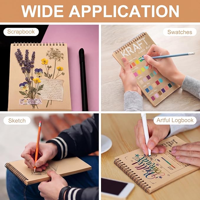 Engrowtic 2 Pcs Dot Grid Notebook Top Spiral Notebook A5 Size Bullet Dotted Paper Hardcover Dot Journal 8.3''x 5.8'' 140 Pages Spiral Notepads for Drawing Writing School Office (Kraft Page)