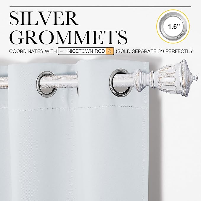 NICETOWN Room Darkening Curtain Panels for Bedroom, Easy-Care Solid Thermal Insulated Grommet Room Darkening Draperies/Drapes (Greyish White, 2 Panels, 42 in x 50 in (W x L))