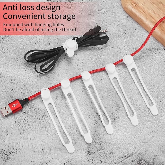 50 Pcs Silicone Cable Ties, Reusable Cable Straps Wire Organizer. | Cable Management Cord Organizer for Fastening Earphone Phone Charger Home Office Desk Kitchen Appliances Cable Cords Wires