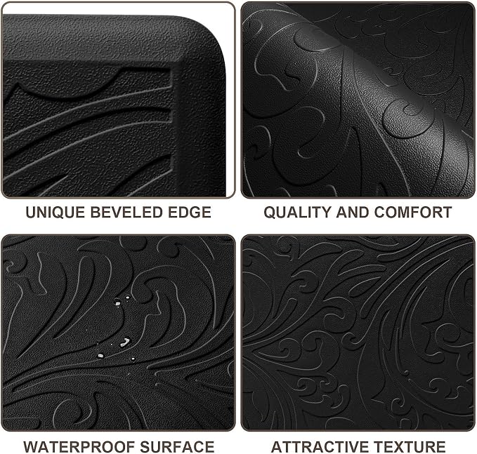 KMAT Kitchen Mat Cushioned Anti-Fatigue Floor Mat Waterproof Non-Slip Standing Mat Ergonomic Comfort Floor Mat Rug for Home,Office,Sink,Laundry,Desk 30"(L) x 20"(W),Black