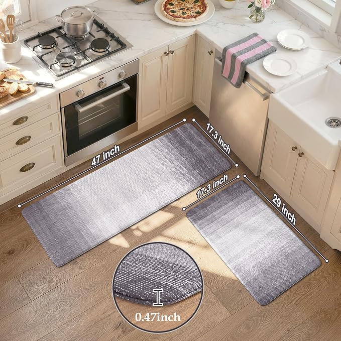 KIMODE Anti Fatigue Kitchen Mats for Floor,Gradient Grey Purple Kitchen Rug | Kitchen Rugs Sets of 2,Cushioned Kitchen Floor Mats, Comfort Laundry Rug, Paded Standing Mat for Bath Sink 17"x47"+17"x29"