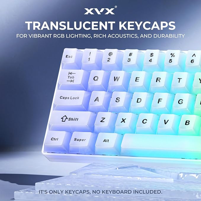 x XVX Keyboard Keycaps White, Clear Jelly Keycaps 60 65 75 100 Percent, Translucent Cute Custom Key caps Set 124 Keys for Mechanical Gaming Keyboards(Cherry Profile)