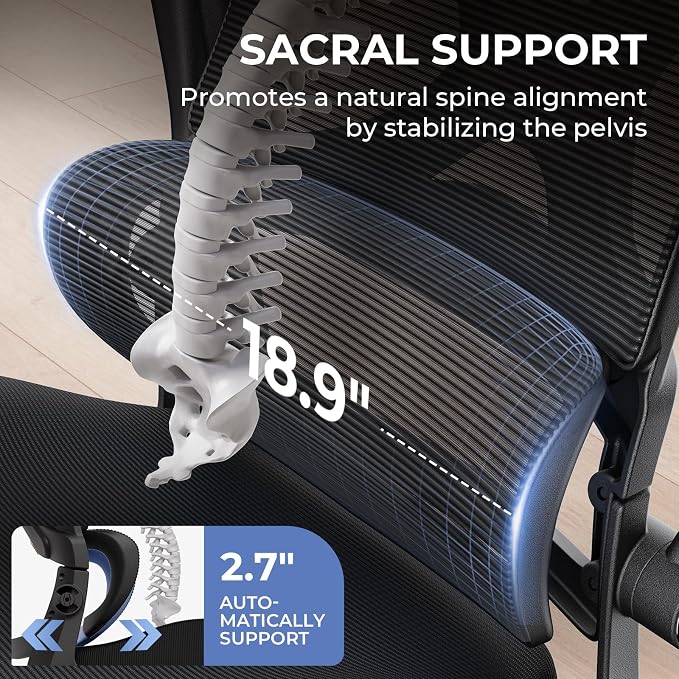 Big and Tall Office Chair, 350lbs Heavy Duty Desk Chair with Extra Wide Memory Foam Seat, 21-24.5 in Adjustable Height, Sacral Lumbar Support, Headrest and Flip-Up Arms for Home Office