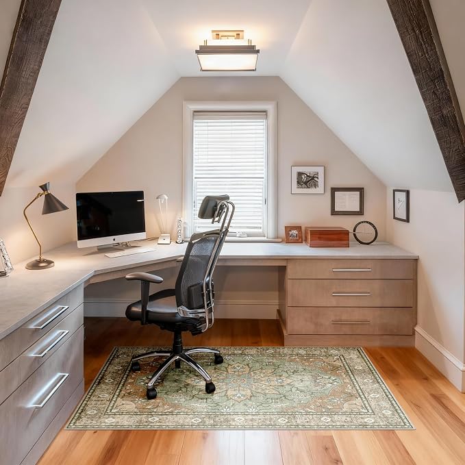 48"x60" Office Chair Mat for Hardwood, Under Desk Chair Mat for Home Office, Anti-Slip Office Rugs for Rolling Chairs, Floor Protector Washable Rugs Olive Green
