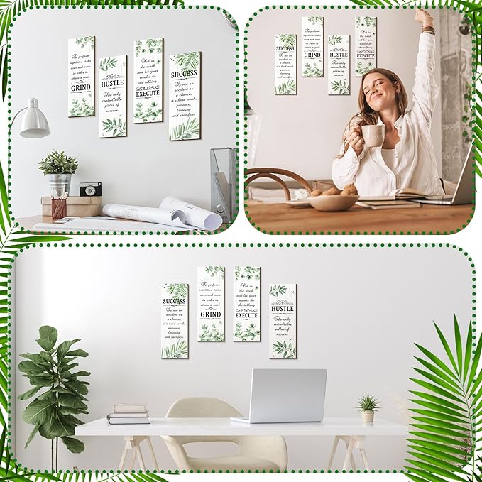 Honoson 4 Pcs Inspirational Office Wall Decor Motivational Rustic Wall Art Inspirational Hanging Wooden Plaques Sayings Motivational Quote Signs for Office Bedroom Living Room