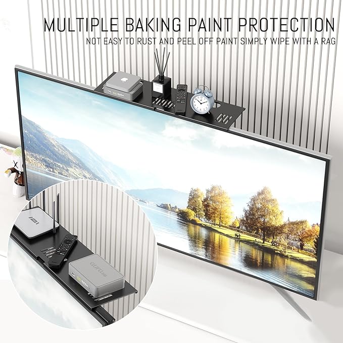 Adjustable Steel TV Top Shelf, Floating TV Stand, Universal Monitor Shelf for Soundbar, Game Console, Cable Box, Router Shelves (16.93x4.72inch Steel)