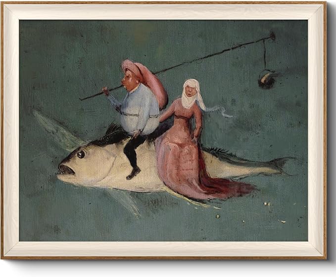 VIYYIEA Framed Wall Art for Living Room, Drive the Fish Canvas Prints, Vintage Home Decor, Funny Painting Picture, Bathroom Wall Decor Gifts for Friends or Family - 20L x 16W