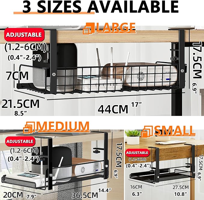 Cable Management Under Desk Storage Computer Cable Management | No Drill Clamp Shelf Under Desk Cable Management Tray Wire Organizer PC Cord Hider Holder