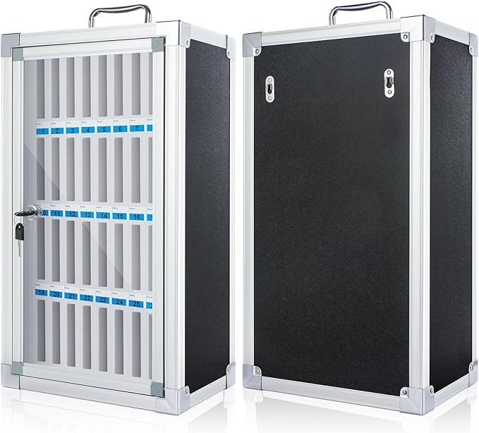 Amylove Cell Phone Locker Cabinet Aluminum Alloy Pocket Chart Storage Locker Box Cabinet Wall-Mounted Cell Phones Storage Box with Handle for Office Classroom Gym(Black,36 Slots)