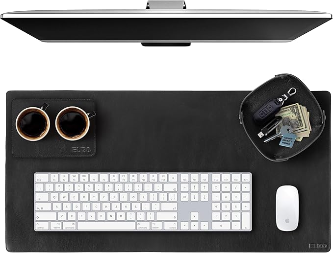 ELIZO Leather Desk Pad Real Leather Desk Mat Thick (3mm) Double Layer (32x16) Cover Blotter Desk Protector Large Computer Mat for Keyboard Mouse Pad Table Laptop Mat Office Accessories - Carbon