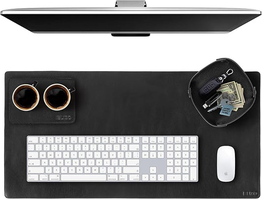 ELIZO Leather Desk Pad Real Leather Desk Mat Thick (3mm) Double Layer (32x16) Cover Blotter Desk Protector Large Computer Mat for Keyboard Mouse Pad Table Laptop Mat Office Accessories - Carbon