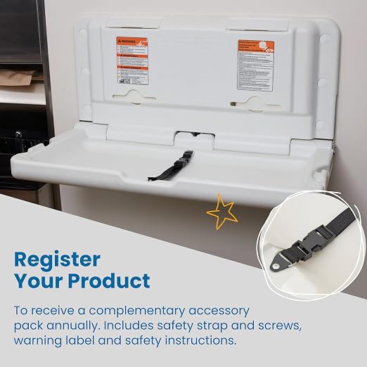 ECR4Kids Horizontal Wall-Mounted Changing Station with 500 Liners, Baby Changer, White Granite