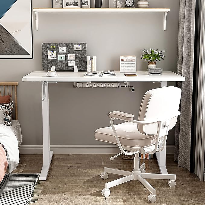 Tangkula Hand Crank Stand Up Desk Frame, Manual Height Adjustable Standing Workstation with Foldable Crank Handle, Cable Management Tray, Headphone Hook, Ergonomic Sit Stand Desk Frame for Home Office