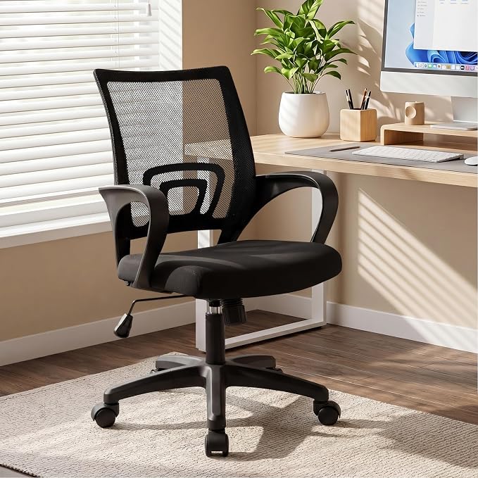 NEO CHAIR Office Computer Chair Mid Back Desk Ergonomic Mesh Gaming Seat Comfy Lumbar Support Rolling Wheels Adjustable Height Swivel for Home Task (All Black)