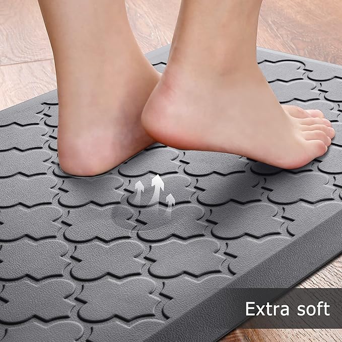 Kitchen Mat [2 PCS] Cushioned Anti-Fatigue Floor Mat Water Resistant Non-Skid Kitchen Mats and Rugs Ergonomic Comfort Foam Kitchen Rugs Standing Mat for Floor Office Sink (Grey,20"x30"+20"x60")