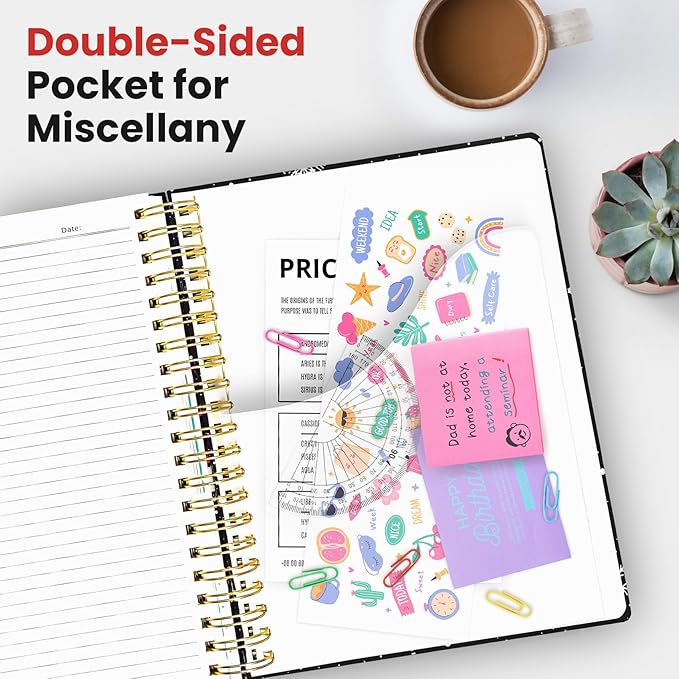 Large Spiral Lined Notebooks for Work with Removable Dividers & Tabs, 8.5"x11" Pretty Hardcover 5 Subject Notebook Journal for Women, College Ruled, for Study & Office, 280 Pages, Skate Pup