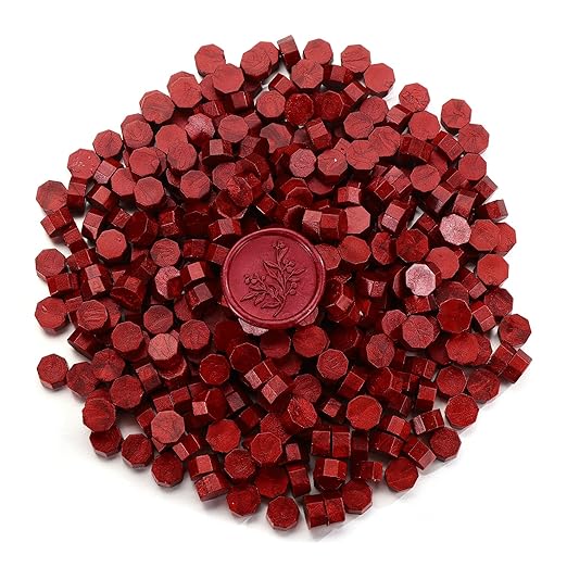 Yoption 360Pcs Blood Red Sealing Wax Beads with 2 Spoons and 4 Tea Candles for Wax Seal Stamps, Cards, Wedding Invitations, Wine Packaging, Gift Wrap, Envelopes