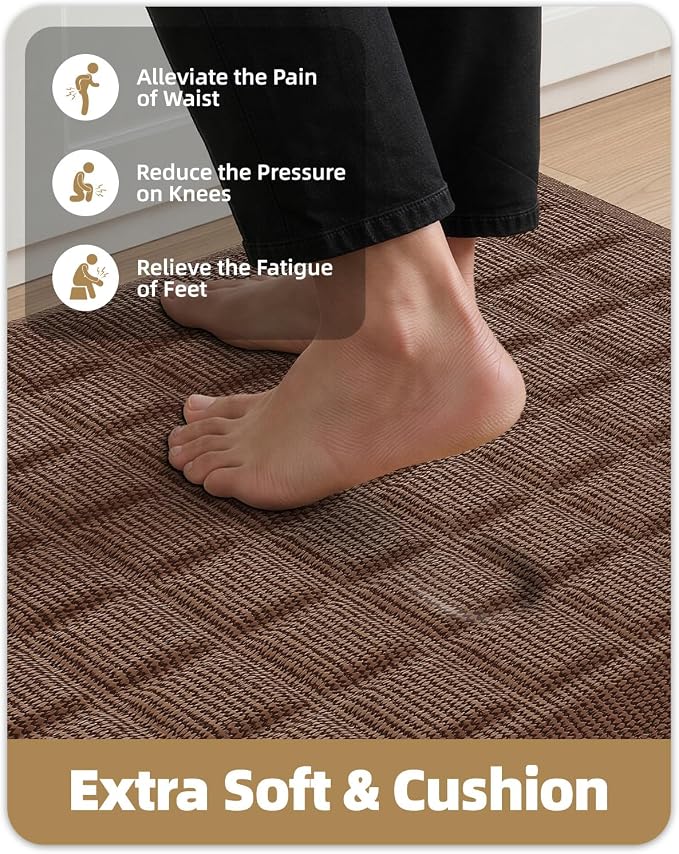 Color&Geometry Kitchen Floor Mat 20x32 Extra Thick Anti Fatigue, Brown | 0.9in High Dense Foam Mat For Standing Comfort,Easy Clean,Stain Resistant,Beveled Safe Edges,Stress/Pian Relief,Foot Rest