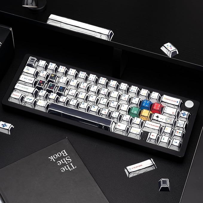 Manga Style PBT Keycaps Set, Cherry Profile Pixel Game Theme Key Cap, Dye Sub Keyboard caps 135 Keys Custom Keycaps for Cherry Gateron MX Switches Mechanical Keyboards
