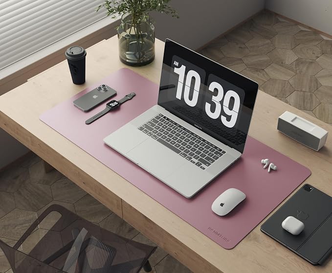 RENMTURE Double-Sided Two-Tone Faux Leather Desk mat Desktop Organization and Accessories Home and Office Large Mouse pad Game and Work (Purple/Pink, 36"x17")