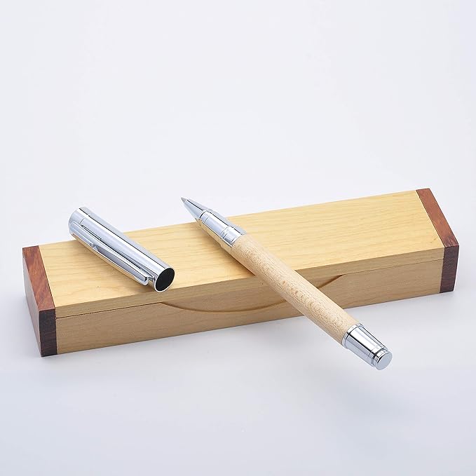 LACHIEVA LUX Natural Maple Wood Rollerball Pen Set - Premium Wooden Pen with German Schneider Refill, Luxury Writing Instrument for Men & Women, Executive Gift for Office & Business (Maple)