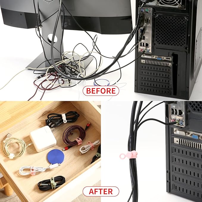 [20Park]UMUST Silicone Cable Ties, Reusable Cable Management Organizer,Cable Straps,Cord Ties,Multipurpose Elastic Cord Organizer for Bundling and Fastening Cable Cords Wires(white) | Reusable Cord Ties, Cable Strap Tie for Bundling Electronics Wire,Ho...