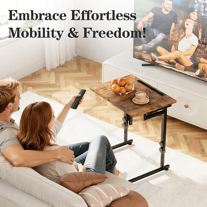 Adjustable Folding TV Tray, C-Shaped FoldableTable for Couch, Brown | Heavy-duty steel frame, No assembly needed, Height adjustable, Folds flat for storage, For Small Space, Living room