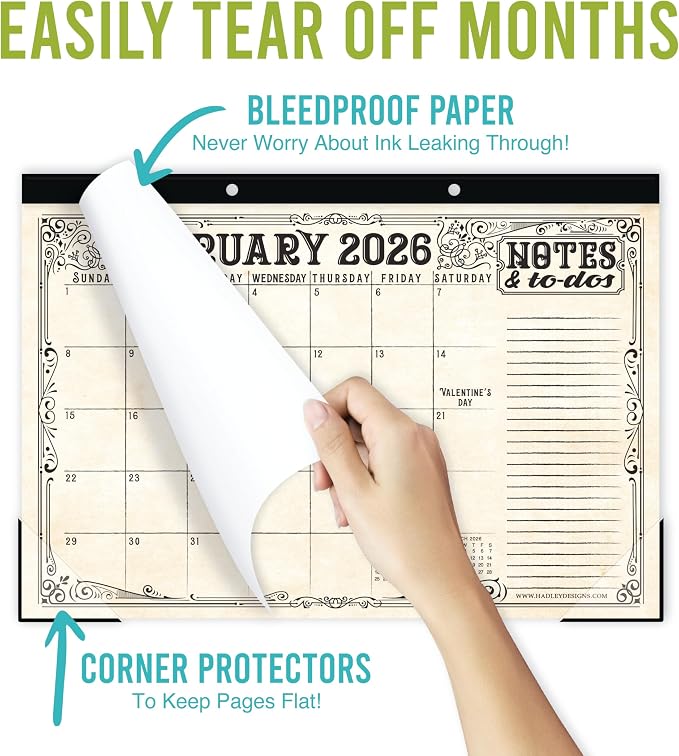 Hadley Designs Large Teacher Desk Calendar 2026-2027 - Desktop Calendar 2026, 18-Month Desk Calendars for Home, Office & Classroom, Cute Classroom Must Haves, Back to School Teacher Gifts