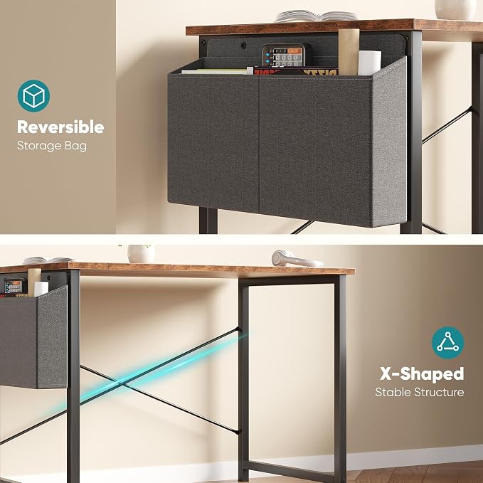 OLIXIS Small Computer Desk, 40 Inch Home Office Desks, Gaming Writing Study Craft Work Table, Modern Computer Workstation for Bedroom Small Spaces with Storage Bag, Rustic Brown