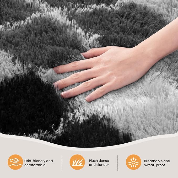 Zentavio Area Rugs for Living Room Large Rugs for Bedroom 6x9 Carpet Fluffy Fuzzy Soft Shag Aesthetic Plush High Pile Gray Throw Rug for Nursery Kids Room Dorm Diomond Black