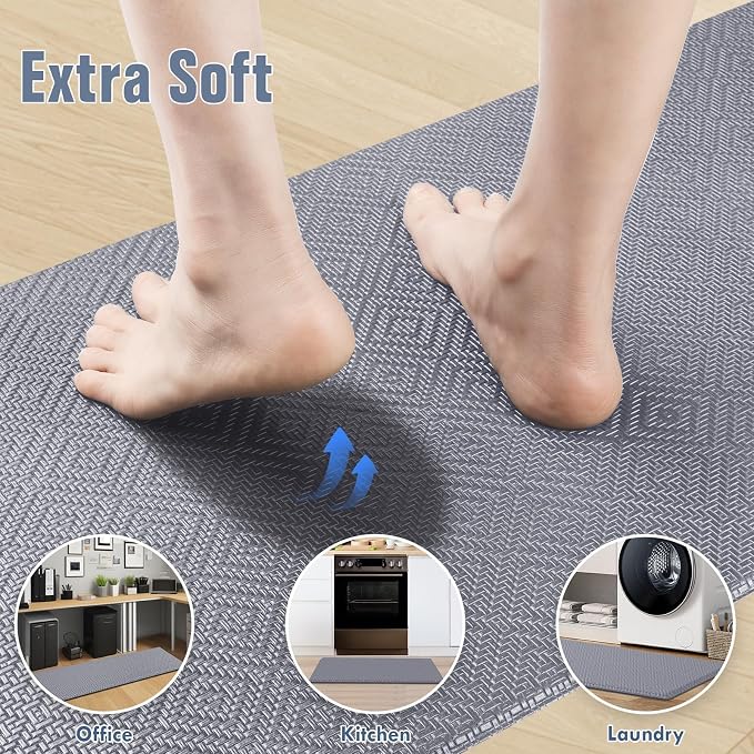 Mattitude Kitchen Mat 2PCS Kitchen Rugs Cushioned Anti-Fatigue Rug Waterproof Standing Desk Mat Kitchen Mats for Floor Kitchen Rug Set for Kitchen, Sink, Office 17.3"×30"+17.3"×47"-0.47inch Light Grey