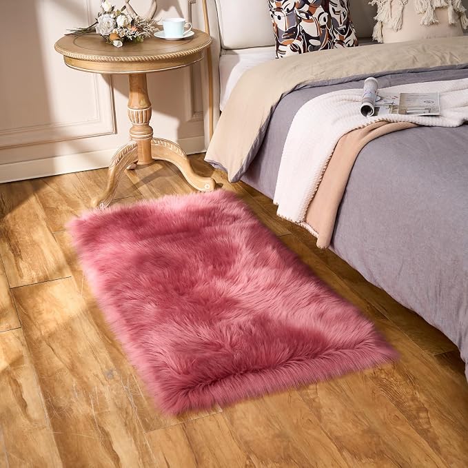 EasyJoy Ultra Soft Fluffy Shaggy Area Rug Faux Fur Rug Chair Cover Seat Pad Fuzzy Area Rug for Bedroom Floor Sofa Living Room (2 x 4 ft Rectangle, BlushPink)