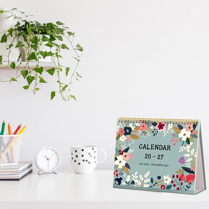 Desk Calendar 2026-2027 - Standing Flip Desktop Calendar 2026-2027, 18 Months(July 2026 - December 2027), 10" x 8", Large with Notes, To-dos, Yearly Overview, Thick Paper, Great for Easy Planning