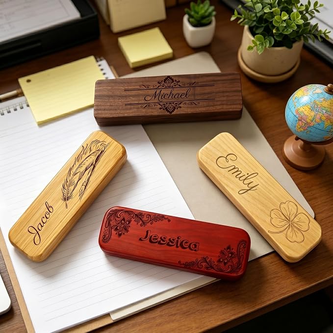 Personalized Engraved Ballpoint Pen & Wooden Case Set - Business Wood Pens Gifts for Boss, Doctors, Teachers, Students Ideal for Graduation, Promotion, or Birthday（Walnut）