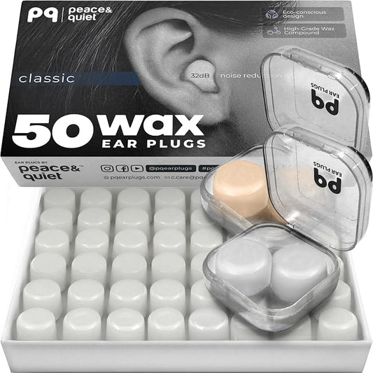 PQ Silicone Gel Ear Plugs for Sleeping and Swimming - 50 Noise Cancelling Earplugs, Ear Protection with Sound Blocking Level 32Db, Soft Wax Pillows (50 Pillows), Color: White
