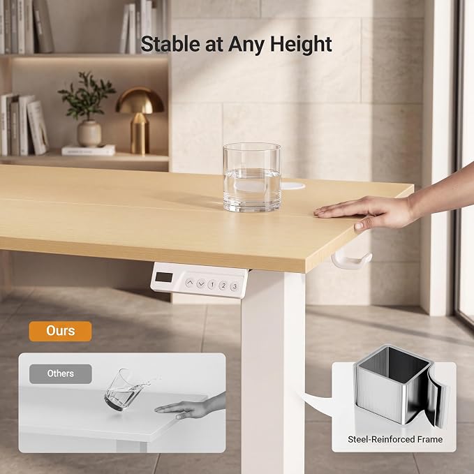 Claiks 40 x 24 Inch Nature Electric Standing Desk | Adjustable Height, Sit Stand, 3 Memory Presets, Cable Management, Space-Optimized, Home Office & Bedroom