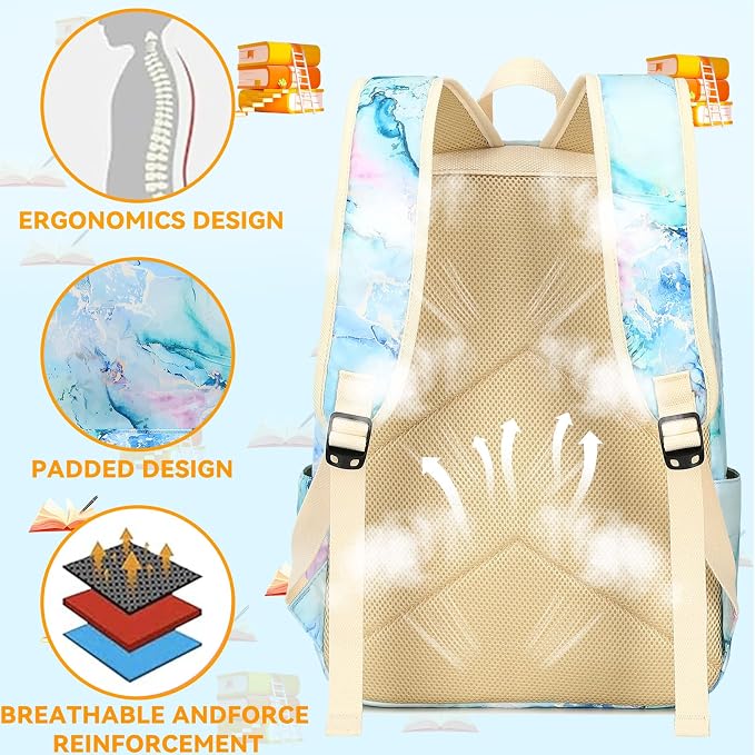 LEDAOU Kids Backpack for Girls Backpacks with Lunch Box, Lightweight Bookbag Set Elementary Middle School Back pack for 8-14