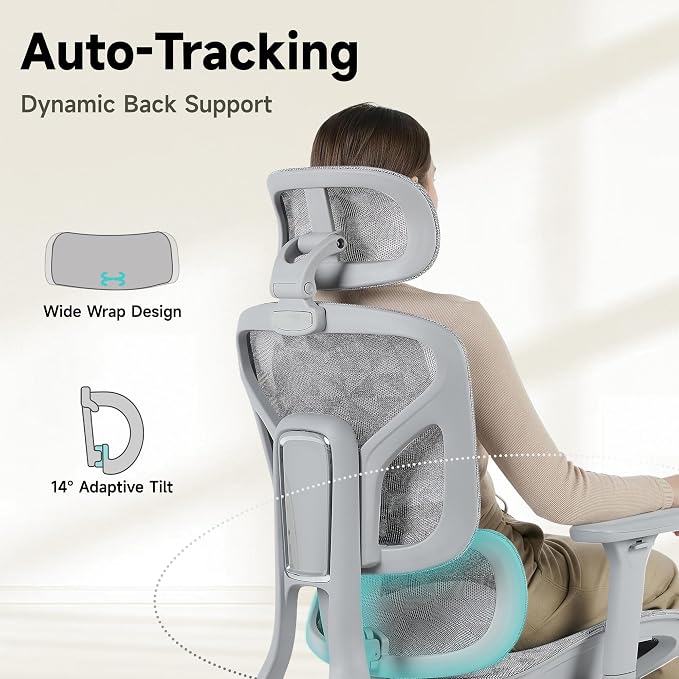 Korser Ergonomic Mesh Office Chair with Footrest, Big and Tall Desk Chair with 4D Flip-Up Arms, Auto-Tracking Lumbar Support, 3D Headrest, High Back Computer Gaming Chair for Home Office, White