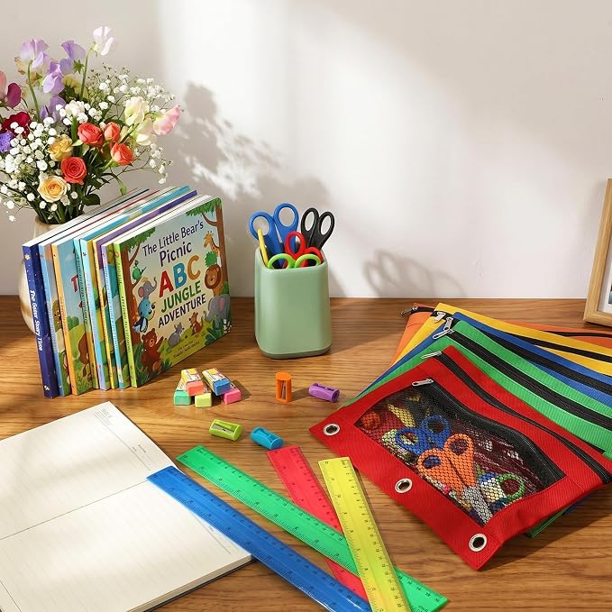 220 Pcs Back to School Supplies Kit Include Pencil Pouch, Scissors, Plastic Rulers, Eraser, Pencil Sharpener Bulk School Supplies for Classroom Donations Use
