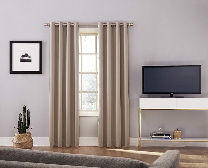 Sun Zero Nordic Theater Grade Extreme 100% Blackout Grommet Curtain Single Panel, 52" x 63", Stone
