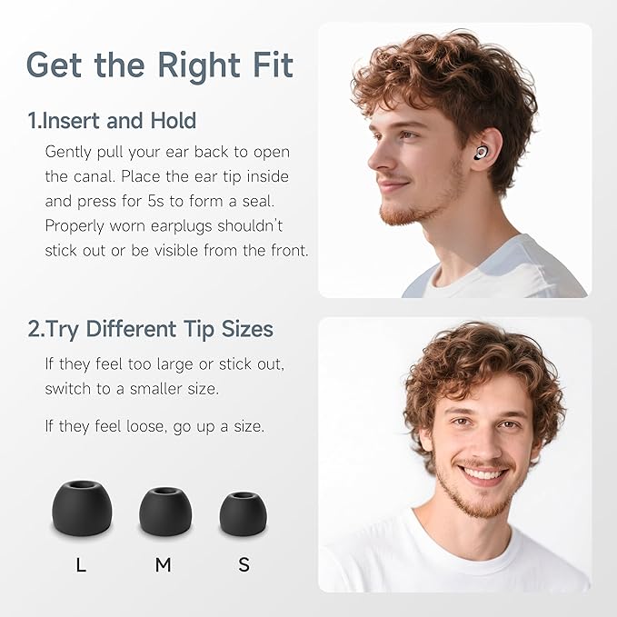 Ear Plugs for Sleeping, 50dB Noise Cancelling Earbuds for Noise Snoring & Reduction, Earplugs for Sleep, Reusable Silicone Earplugs for Travel, Sider Sleepers Airplane (Black White)