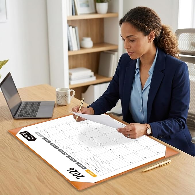Large Desk Calendar 2026-2027, 22x17 Inch PU Leather Desk Pad Calendar, 18 Months (Jul 2026 - Dec 2027), Big Desktop Blotter for Office, Home & Classroom (Brown)