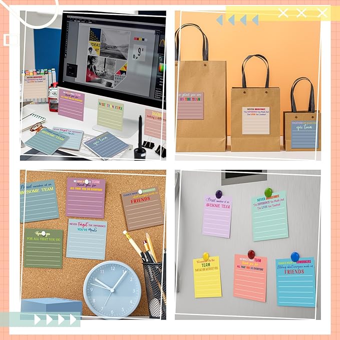Yinder 24 Pcs Inspirational Sticky Notes Thank You Gift Motivational Sticky Note Pad Employee Appreciation Gift Bulk for Staff Coworker Teacher Nurse Office Groups 3 x 3'' (Thank You,Morandi)