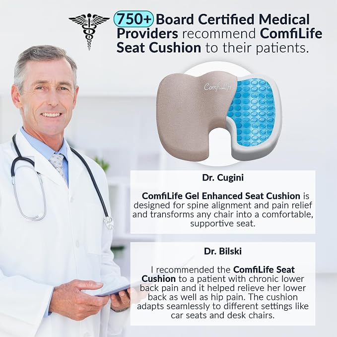 ComfiLife Premium Gel & Memory Foam Seat Cushion – Doctor Recommended Office Chair Cushion, Car Seat Cushion – Chair Cushions for Back & Sciatica Pain Relief – Seat Cushions for Office & Desk (Beige)