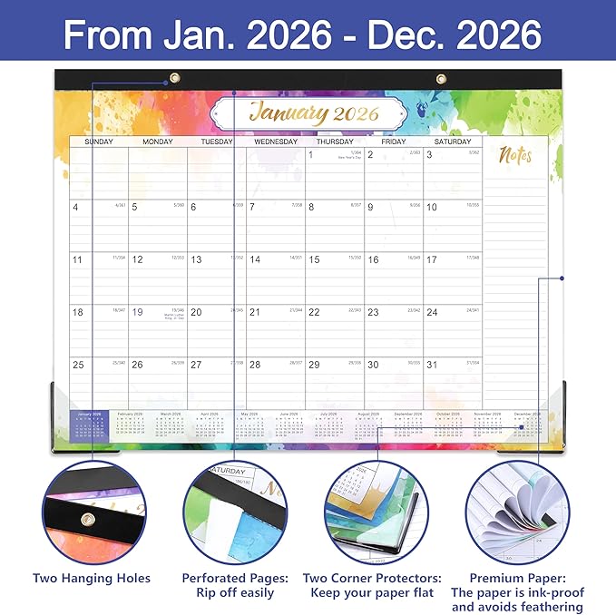 2026 Desk Calendar - JAN 2026 - DEC 2026, 14.6" x 11.4" 2026 Calendar, 12 Months Desk Calendar, Desk Pad, Colorful