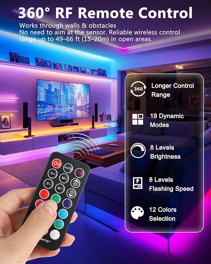 HitLights LED Strip Lights, Small LED Light Strips Dimmable, RGB 5050 Color Changing LED Tape Light with Remote and UL-Listed Adapter for TV Backlight, Bedroom, Cabinet Shelf Display
