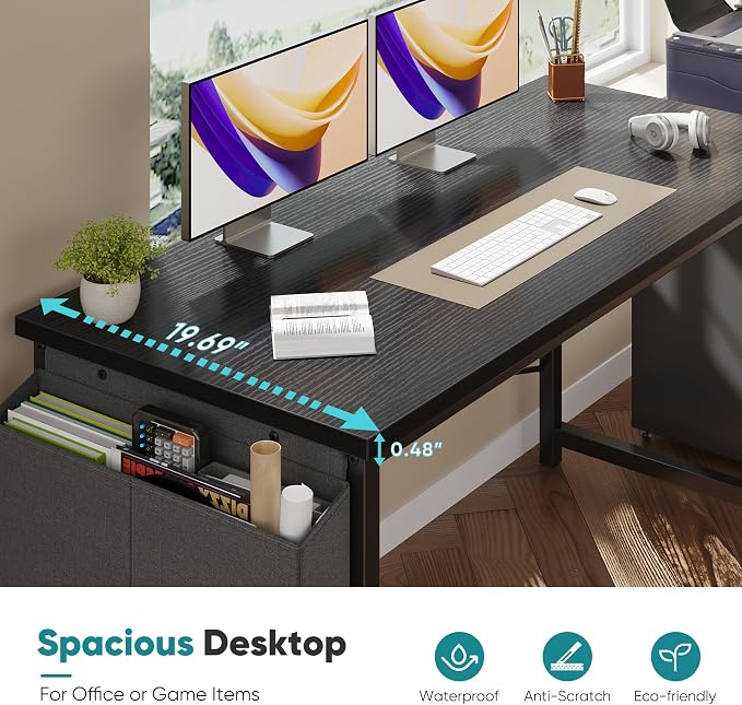 OLIXIS Computer Desk, 47 Inch Home Office Desks for Small Spaces, Writing Craft Study Gaming Table for Bedroom, Modern Computer Workstation with Storage Bag, Black